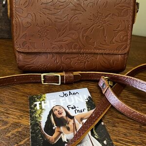 Portland Leather Meadow Floral Embossed Crossbody Mini Metro Bag